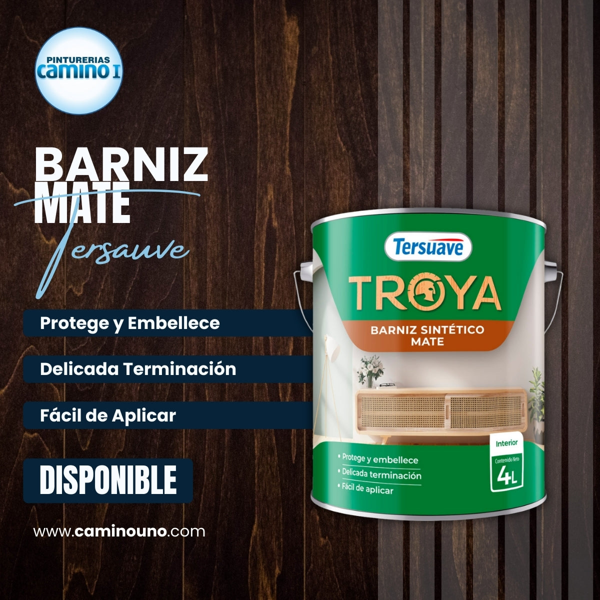 Troya Barniz Mate Tersuave x 01 litros