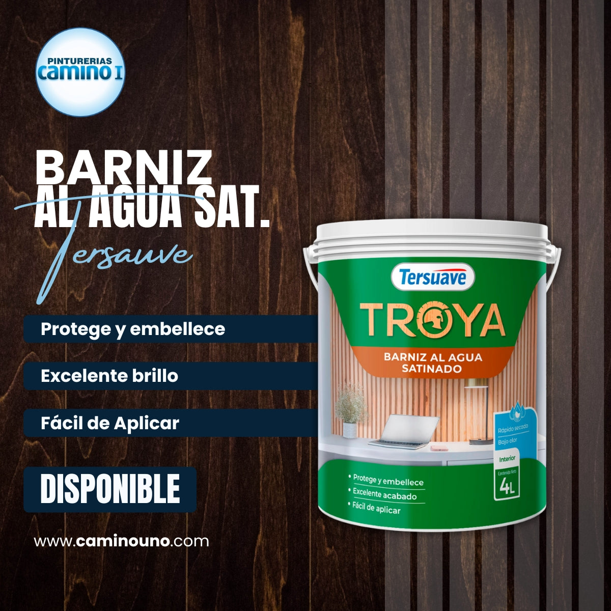 Troya Barniz al Agua Satinado Tersuave x 04 litros